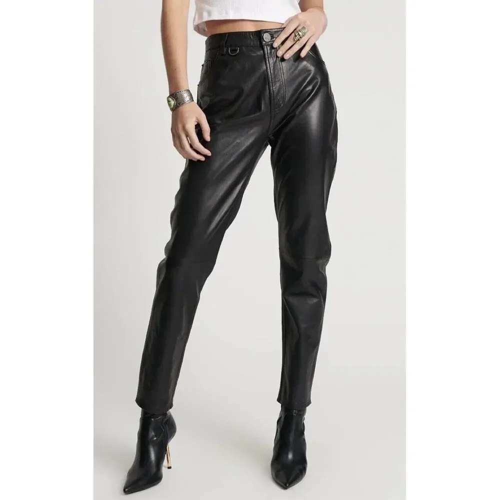 NEW One Teaspoon Legend 100% Leather Pants Black Womens XL